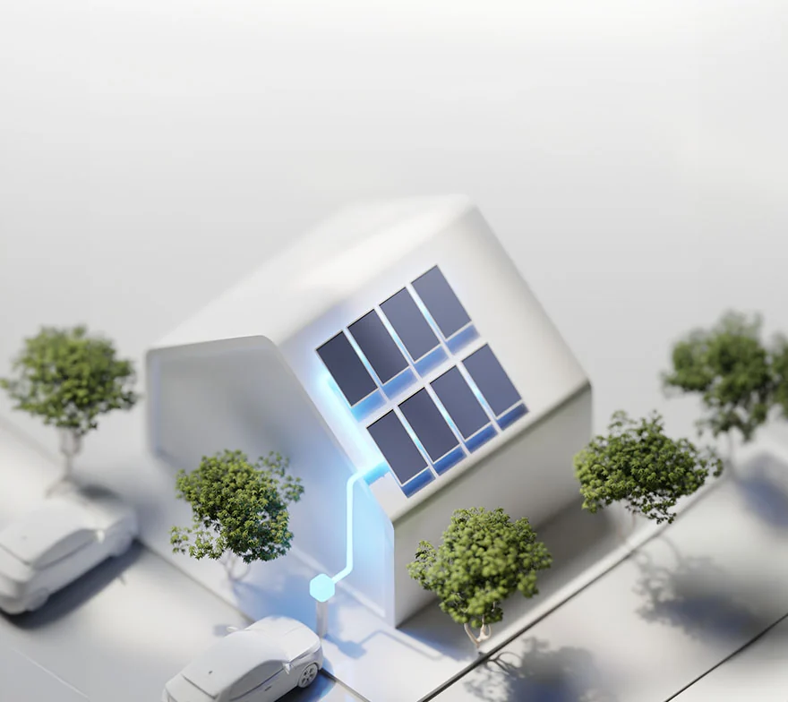 Illustration Wallbox de l’énergie solaire du toit utilisée pour recharger un véhicule
