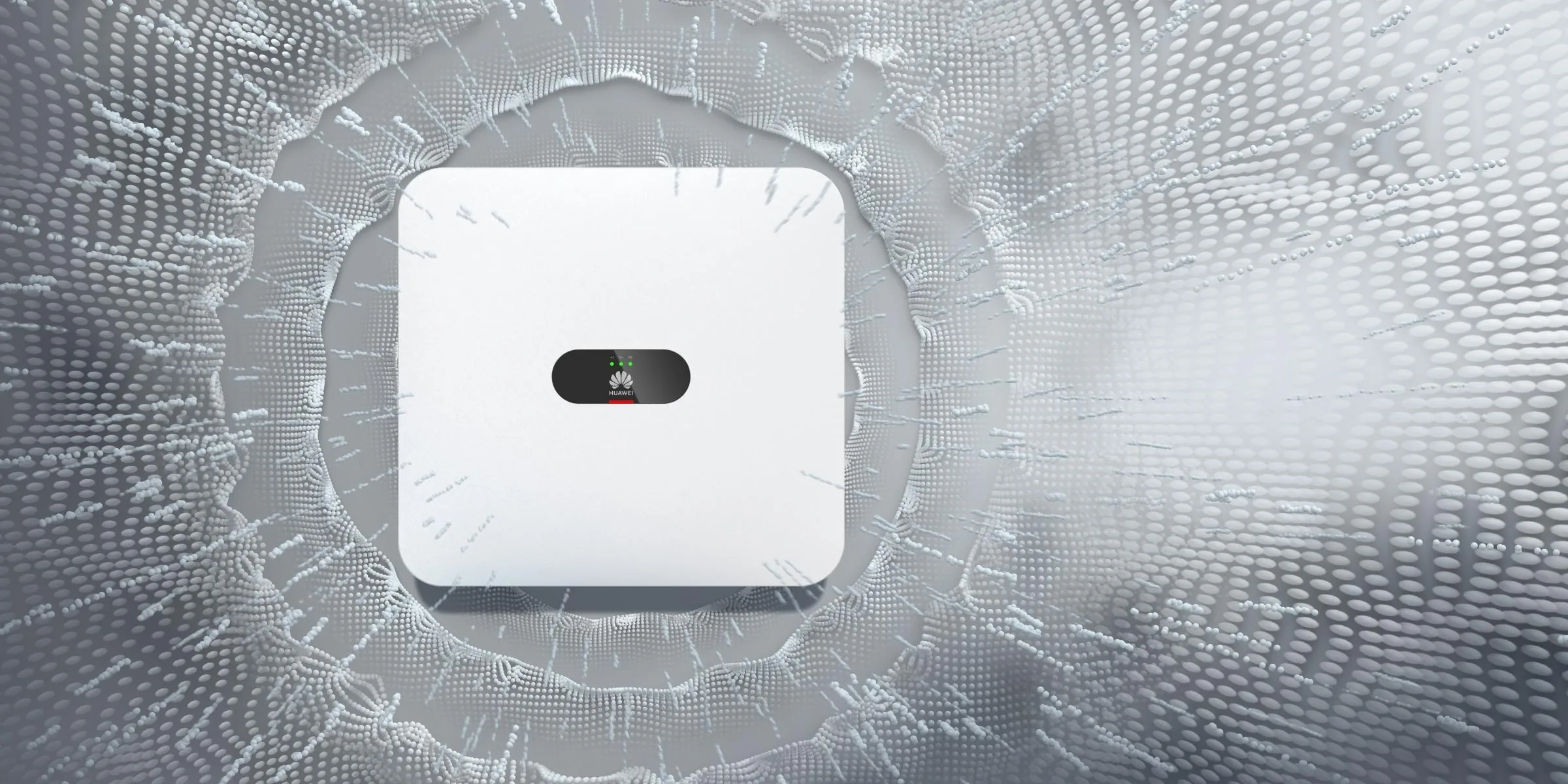 Onduleur Huawei SUN2000 mis en scène dans un décor lumineux aux lignes argentées